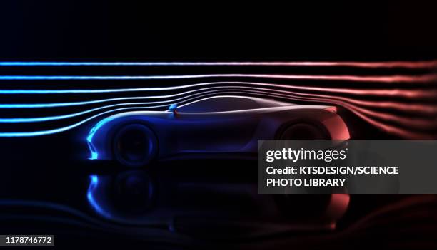 aerodynamic sports car, illustration - futuristic car design stock pictures, royalty-free photos & images