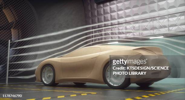 car in wind tunnel, illustration - streamline stock pictures, royalty-free photos & images