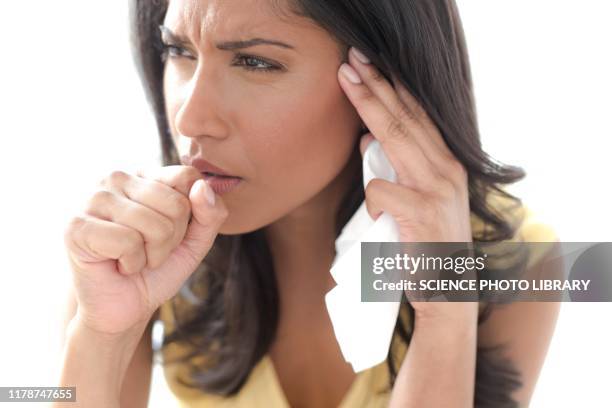 woman coughing - woman cough stock-fotos und bilder