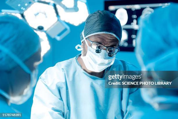 surgical team in operating theatre - neurocirugia fotografías e imágenes de stock