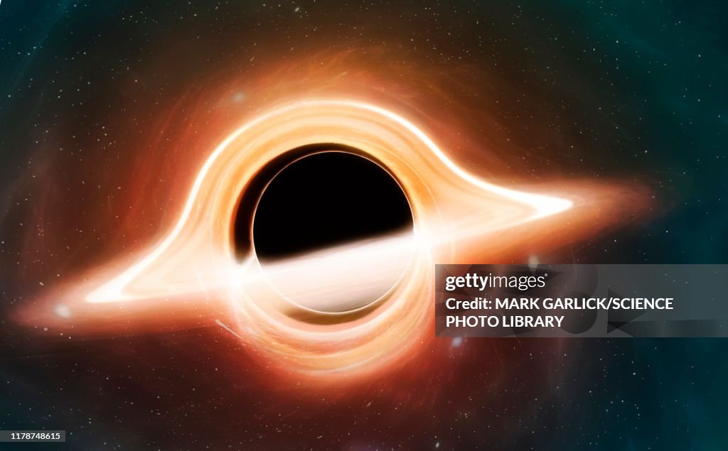 Black hole seen from a planet, illustration