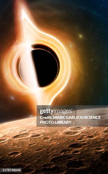 black hole seen from a planet, illustration - einstein stock illustrations