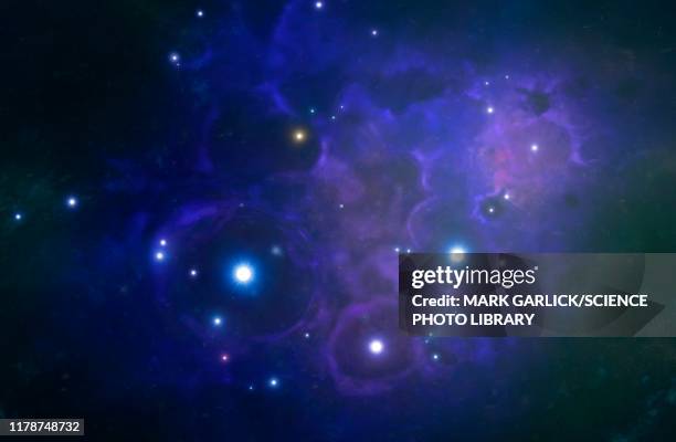 bildbanksillustrationer, clip art samt tecknat material och ikoner med young star cluster, illustration - nebula