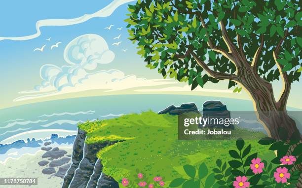 coastline landscape scenery paysage cartoon style - paysage nature stock illustrations