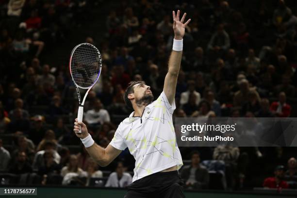 France's Jérémy Chardy serves a ball during the men's singles round of 64 of the Paris Masters tennis tournament, in Paris, France, on October 28,...