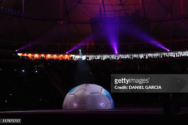 General view of the stage during the opening ceremony of the 2011 Copa America tournament at the Ciudad de La Plata stadium in La Plata, 59 Km south...