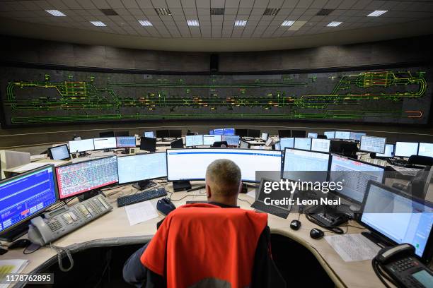 Member of the Eurotunnel team oversees operations in the Rail Control Centre at the Eurotunnel Terminal, on October 03, 2019 in Folkestone, England....