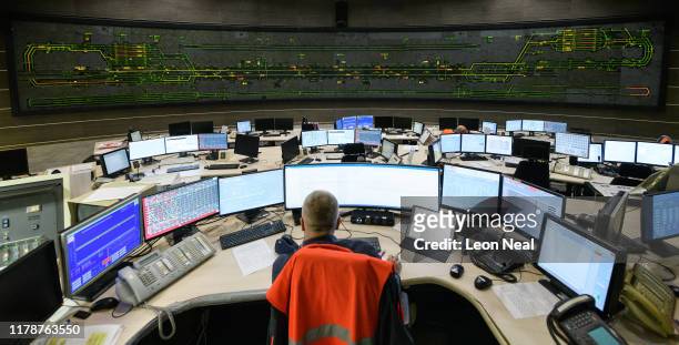 Member of the Eurotunnel team oversees operations in the Rail Control Centre at the Eurotunnel Terminal, on October 03, 2019 in Folkestone, England....