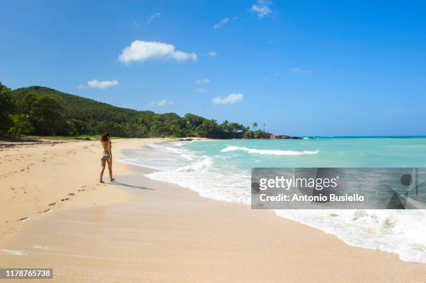 young women enjoying the caribbean beach - honduras stock-fotos und bilder