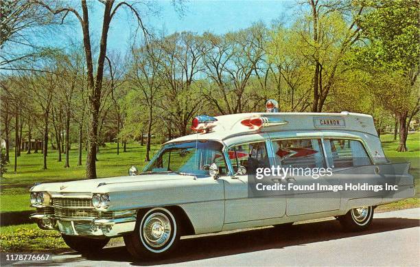 Cadillac ambulance with lights.