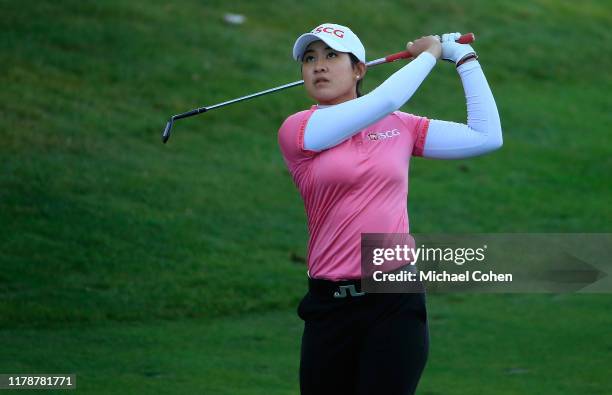 Pajaree Anannarukarn of Thailand hits a shot during the second round of the Indy Women In Tech Championship Driven by Group 1001 held at the...