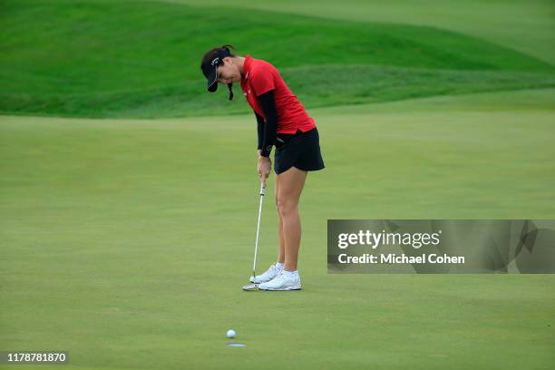 Georgia Hall of England strokes a putt during the second round of the Indy Women In Tech Championship Driven by Group 1001 held at the Brickyard...