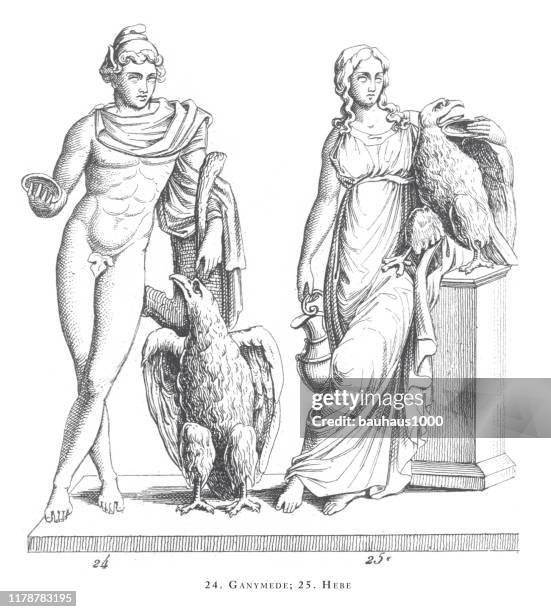ganymede, hebe, legendary scenes and figures from greek and roman mythology engraving antique illustration, published 1851 - mercury god stock illustrations