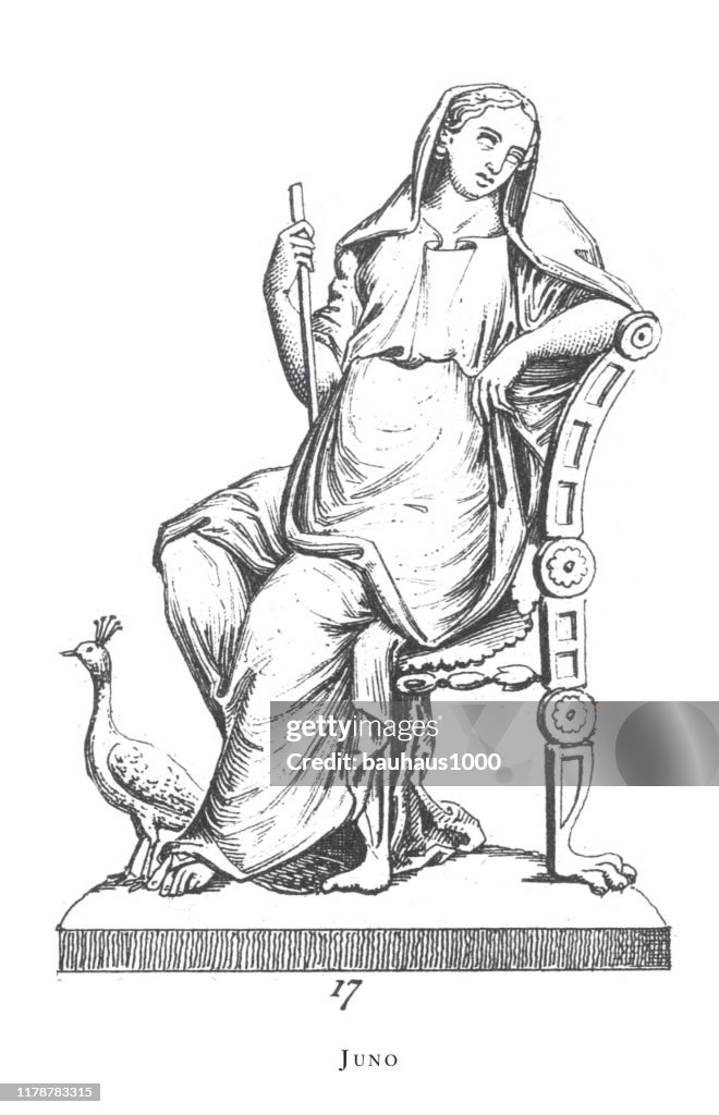 Juno, Legendary Scenes and Figures from Greek and Roman Mythology Engraving Antique Illustration, Published 1851
