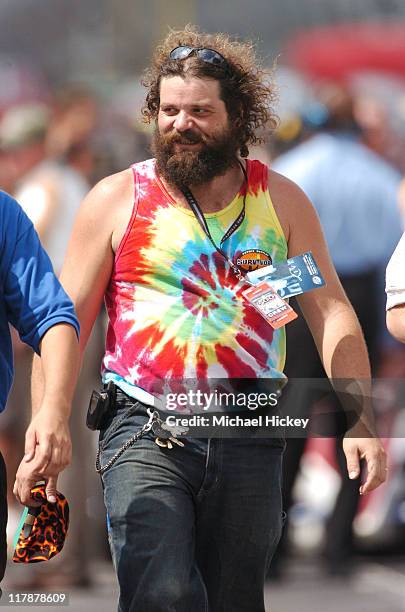 Survivor's Rupert Boneham walks in the pits of the Indianapolis Motor Speedway on Carbueration Day.