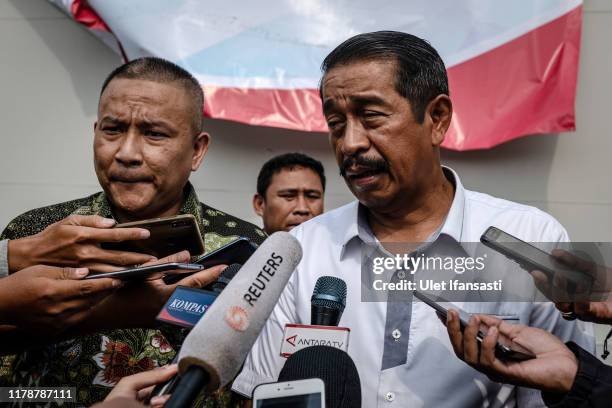 Of Lion Air Group, Edward Sirait , talks to journalist after attending one year commemoration of the Lion Air JT-610 crash 29, 2019 in Jakarta,...