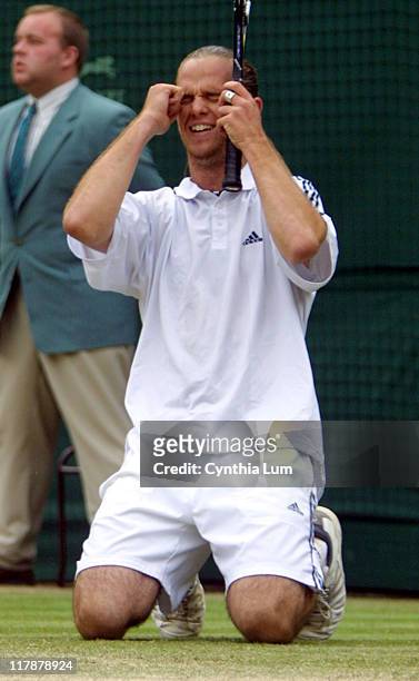Xavier Malisse in his 6-1, 4-6, 6-2, 3-6, 9-7 victory over Richard Krajicek in the Quarterfinals of the 2002 Wimbledon Tennis Championships.