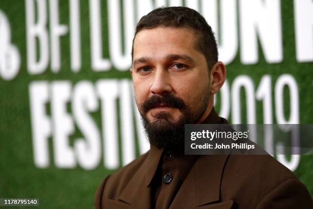 Actor Shia LaBeouf attends "The Peanut Butter Falcon" UK Premiere during 63rd BFI London Film Festival at the Embankment Gardens Cinema on October...