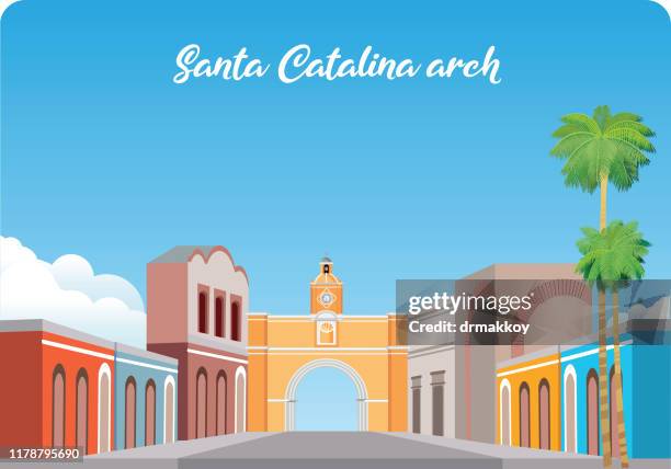 santa catalina bogen in guatemala - colonial style stock-grafiken, -clipart, -cartoons und -symbole