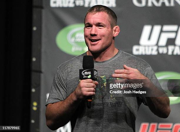 Hall of Famer Matt Hughes interacts with fans at the UFC Fight Club Q&A before the UFC 132 weigh-in inside the MGM Grand Garden Arena on July 1, 2011...