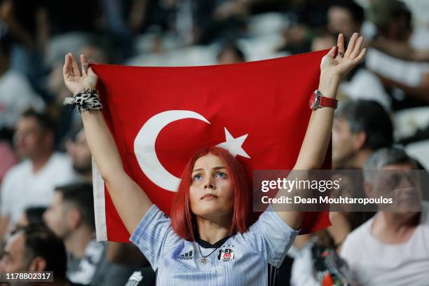 Fan show their support prior to the UEFA Europa League group K match between Besiktas and Wolverhampton Wanderers at Vodafone Park on October 03,...