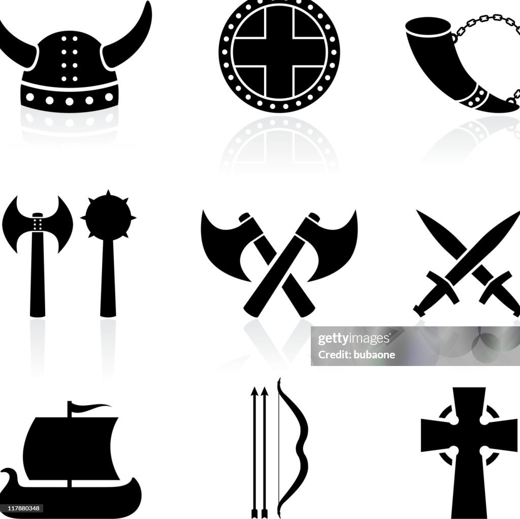 Viking schwarz und weiß lizenzfreie vektor icon-set