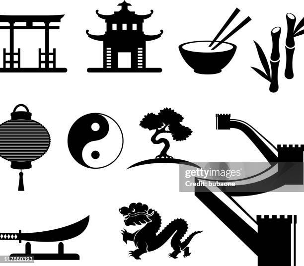 stockillustraties, clipart, cartoons en iconen met china black and white royalty free vector icon set - rice bowl