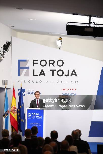 The president of Galicia, Alberto Núñez Feijóo, is seen during his speech at the inauguration of the First Foro La Toja-Vínculo Atlántico on October...