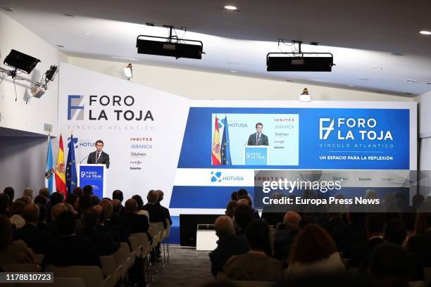 The president of Galicia, Alberto Núñez Feijóo, is seen during his speech at the inauguration of the First Foro La Toja-Vínculo Atlántico on October...