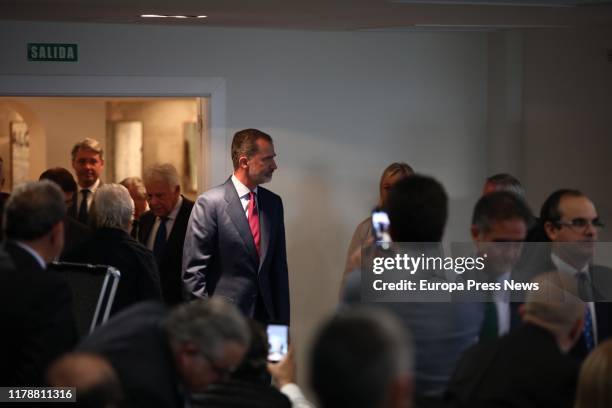 King Felipe VI is seen at his arrival to the inauguration of the First Foro La Toja-Vínculo Atlántico on October 03, 2019 in Pontevedra, Spain.