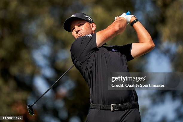 Sergio Garcia of Spain in action during Day 1 of the Open de Espana at Club de Campo Villa de Madrid on October 03, 2019 in Madrid, Spain.