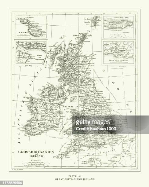 engraved antique, great britain and ireland engraving antique illustration, published 1851 - alba stock illustrations