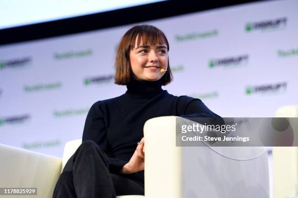 Actor Maisie Williams speaks onstage during TechCrunch Disrupt San Francisco 2019 at Moscone Convention Center on October 03, 2019 in San Francisco,...