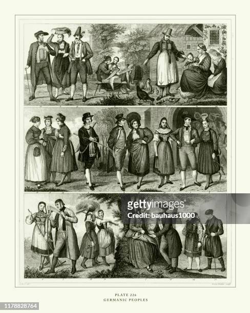 stockillustraties, clipart, cartoons en iconen met gegraveerde antieke, germaanse volkeren grote gravure antieke illustratie, gepubliceerd 1851 - sect