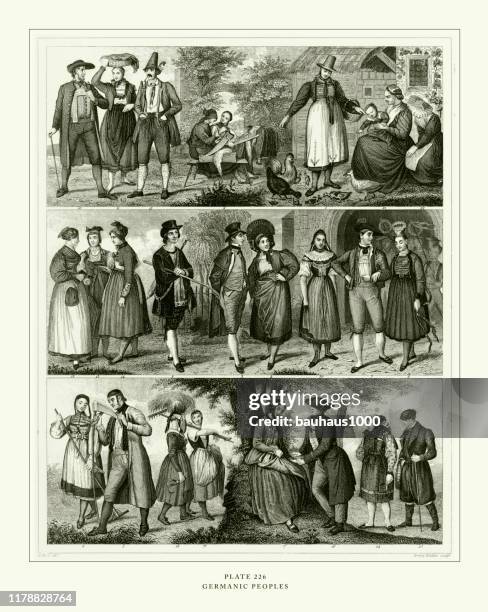 engraved antique, germanic peoples great engraving antique illustration, published 1851 - sect stock illustrations