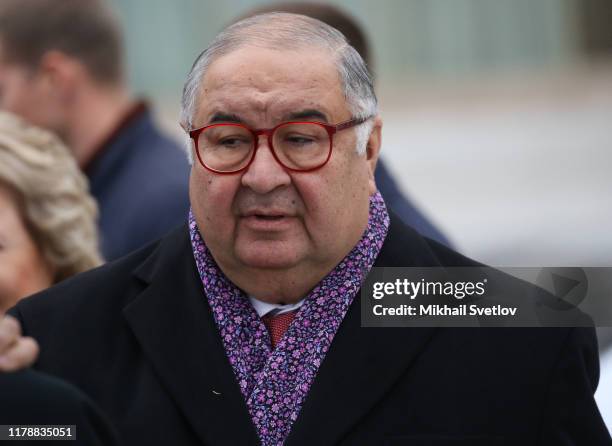 Russian billionaire and businessman Alisher Usmanov arrives to the openings of new monument to former Russian Prime Minister Yegeny Primakov at...