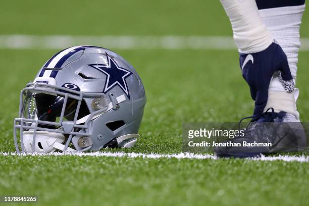 Dallas Cowboys helmet is pictured during a game against the New Orleans Saints at the Mercedes Benz Superdome on September 29, 2019 in New Orleans,...