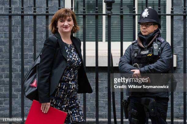 Secretary of State for Digital, Culture, Media and Sport Nicky Morgan leaves 10 Downing Street in central London after attending the weekly Cabinet...