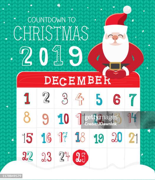 colorful hand drawn christmas holiday advent calendar design with santa claus - christmas countdown stock illustrations