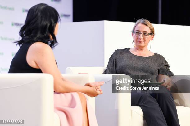 Zola Co-Founder & CEO Shan-Lyn Ma and TechCrunch Writer Ingrid Lunden speak onstage during TechCrunch Disrupt San Francisco 2019 at Moscone...