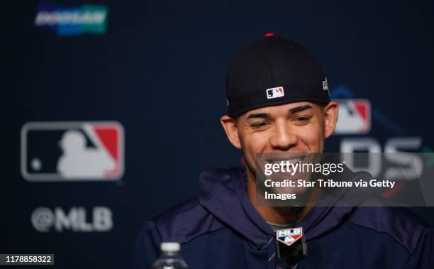 New York, NY-October 3: Minnesota Twins ALDS Game 1 starting pitcher Jose Berrios appeared at a news conference at Yankee Stadium Thursday afternoon.