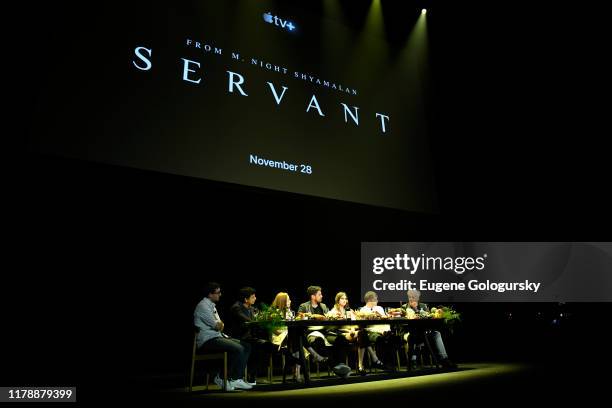 Night Shymalan, Lauren Ambrose, Toby Kebbell, Nell Tiger Free, Rupert Grint and Tony Basgallop speak at Servant Panel during New York Comic Con at...