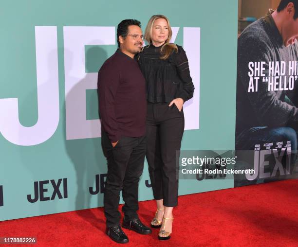 Michael Pena and Brie Shaffer attend the premiere of Lionsgate's "Jexi" at Fox Bruin Theatre on October 03, 2019 in Los Angeles, California.