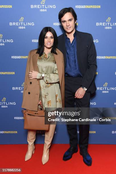 Capucine Anav and Alain-Fabien Delon attend the "Breitling 1884" flagship reopening party at 10 rue de la Paix on October 03, 2019 in Paris, France.