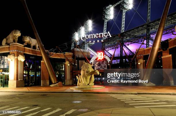 Comerica Park, home of the Detroit Tigers baseball team in Detroit, Michigan on September 26, 2019.