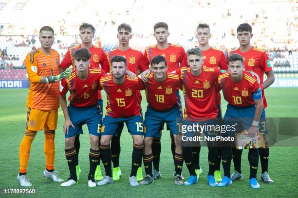 The starting line up of Spain before the FIFA U-17 World Cup Brazil 2019 group E match between Spain and Argentina at Estadio Kleber Andrade on...