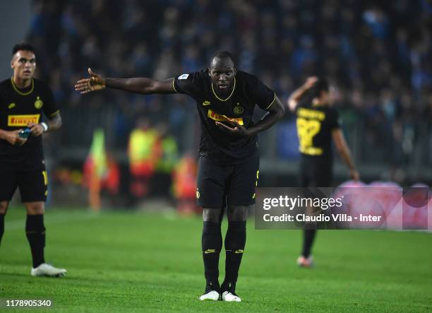 Romelu Menama Lukaku Bolingoli of FC Internazionale celebrates after scoring the secon goal during the Serie A match between Brescia Calcio and FC...