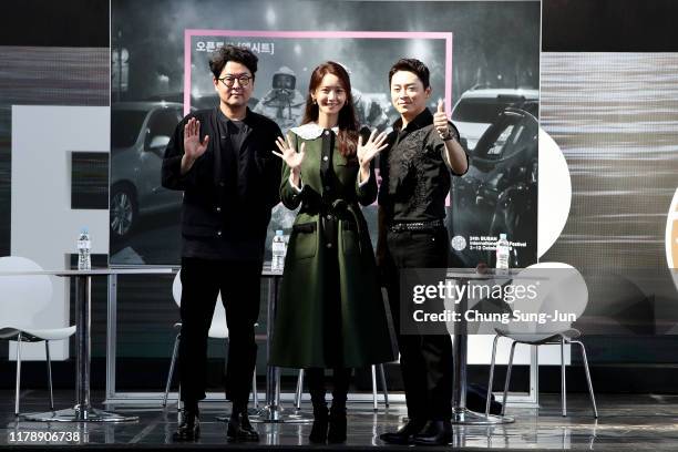 Director Lee Sang-Geun, actress Yoona, actor Cho Jung-seok attend the Open Talk 'EXIT' at the Busan Cinema Center BIFF Theater during the 24th Busan...