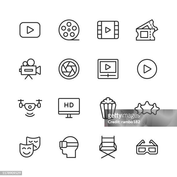 ilustrações, clipart, desenhos animados e ícones de ---ícones de linha. traçado editável. pixel perfeito. para mobile e web. contém ícones como---. - rolo de filme