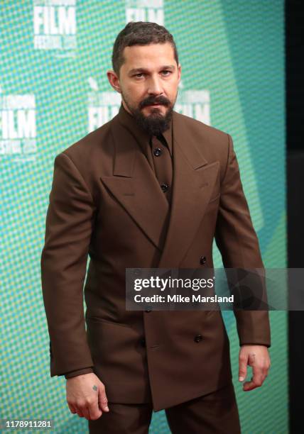 Shia LaBeouf attends "The Peanut Butter Falcon" UK Premiere during 63rd BFI London Film Festival at the Embankment Gardens Cinema on October 03, 2019...